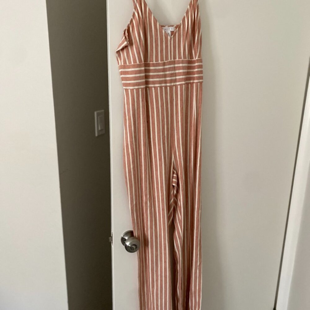 NWT Leith Romper Spaghetti Strap Pink White Stripes / Size M Tall